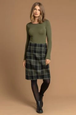 Roman Check Print Zip Pocket Skirt -Outlet Mode Zyra Store P82862s3