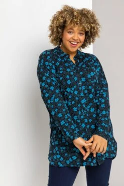 Roman Curve Linear Floral Print Shirt