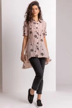 Roman Spot Print Button Through Shirt -Outlet Mode Zyra Store P89402s3