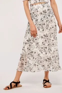 Apricot Retro Floral Shirred Waist Skirt -Outlet Mode Zyra Store P96091s3