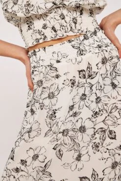 Apricot Retro Floral Shirred Waist Skirt -Outlet Mode Zyra Store P96091s4