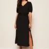 Friends Like These Puff Sleeve Ruched Waist V Neck Midi Dress -Outlet Mode Zyra Store P99811s