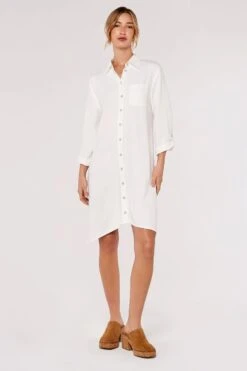 Apricot Linen Blend Cotton Oversized Shirt Dress