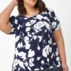 Roman Curve Floral Print Chiffon Hem Top -Outlet Mode Zyra Store Q39966s