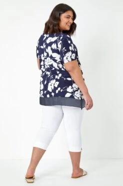 Roman Curve Floral Print Chiffon Hem Top 9 Roman Curve Floral Print Chiffon Hem Top -Outlet Mode Zyra Store Q39966s3