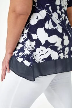 Roman Curve Floral Print Chiffon Hem Top 11 Roman Curve Floral Print Chiffon Hem Top -Outlet Mode Zyra Store Q39966s5