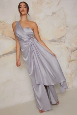 Chi Chi London One Shoulder Satin Finish Maxi Bridesmaids Dress