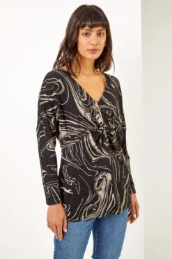 Roman Swirl Print Tie Waist Top -Outlet Mode Zyra Store R64440s4
