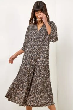 Roman Ditsy Floral Tiered Midi Dress