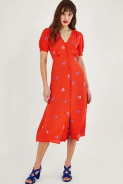 Monsoon Orange Ollie Embroidered Tea Dress In Sustainable Viscose