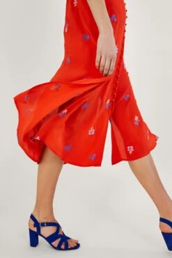 Monsoon Orange Ollie Embroidered Tea Dress In Sustainable Viscose -Outlet Mode Zyra Store T24601s3