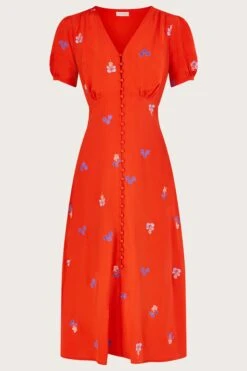 Monsoon Orange Ollie Embroidered Tea Dress In Sustainable Viscose -Outlet Mode Zyra Store T24601s4
