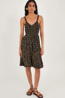 Monsoon Batik Print Knee Length Black Sun Dress In LENZING™ ECOVERO™
