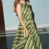 Next Green Stripe Pleated Sleeveless Midi Dress -Outlet Mode Zyra Store THJ 376s