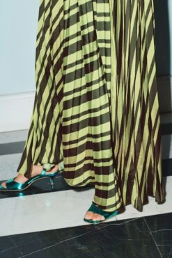 Next Green Stripe Pleated Sleeveless Midi Dress -Outlet Mode Zyra Store THJ 376s4