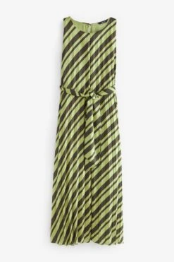 Next Green Stripe Pleated Sleeveless Midi Dress -Outlet Mode Zyra Store THJ 376s5