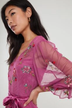 Monsoon Pink Sabrina Embellished Midi Dress -Outlet Mode Zyra Store U06627s3