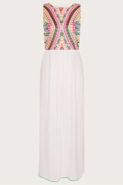 Monsoon Mosaic Embroidered Midi White Dress In LENZING™ ECOVERO™ -Outlet Mode Zyra Store U11974s5