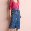 Next Mid Blue Button Through Denim Midi Skirt -Outlet Mode Zyra Store U36 889s