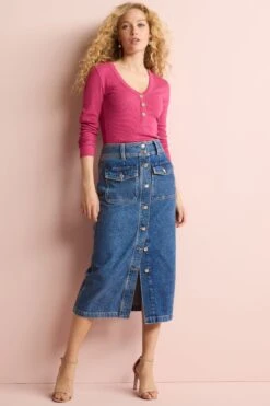 Next Mid Blue Button Through Denim Midi Skirt
