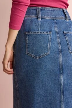 Next Mid Blue Button Through Denim Midi Skirt -Outlet Mode Zyra Store U36 889s3