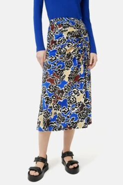 Jigsaw Blue Brushed Rose Jersey Skirt