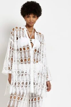 River Island Oversized White Lace Beach Shirt -Outlet Mode Zyra Store U99767s3