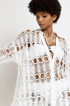 River Island Oversized White Lace Beach Shirt -Outlet Mode Zyra Store U99767s4