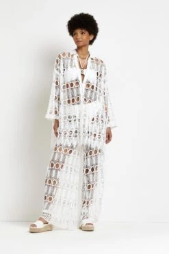 River Island Oversized White Lace Beach Shirt -Outlet Mode Zyra Store U99767s8